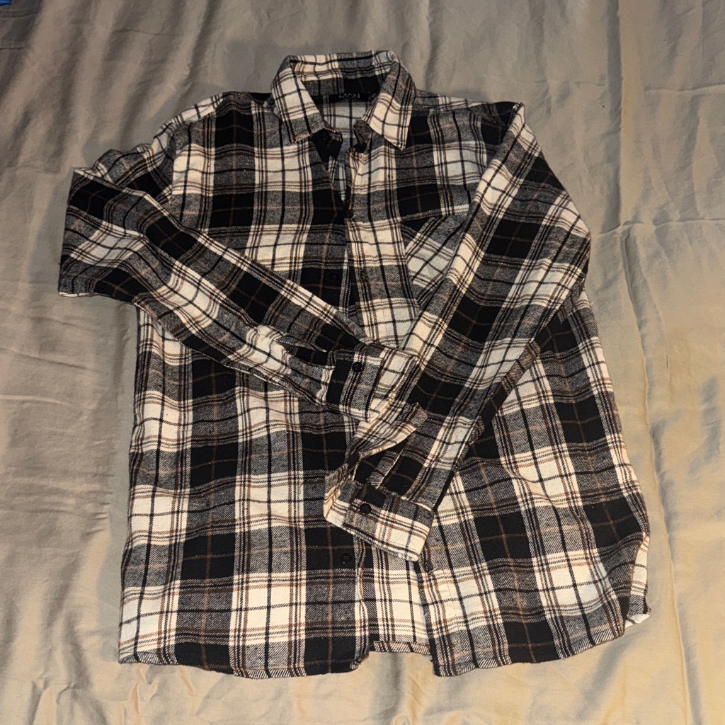 Men's Black And White Plaid Button-Down Shirt - Casual Long Sleeve
